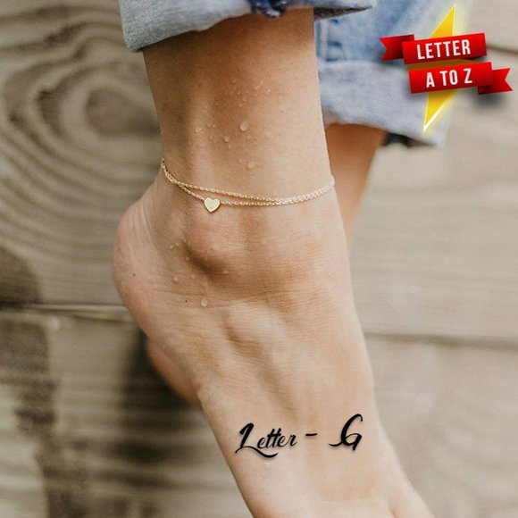 Jewelry - "Ankle Bracelets, Letter- G, 14K Gold Plated Dainty Layered Heart , ELDM22105G